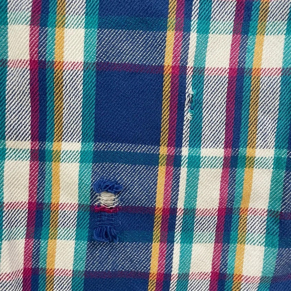Vintage Mighty Mac Flannel Shirt XL Blue Purple Plaid Worn Distressed - Picture 6 of 7